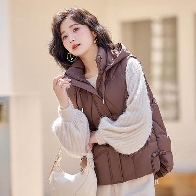 Gilet corto da donna autunno e inverno tinta unita effetto invecchiato, giacca con cappuccio calda e spessa, fresca