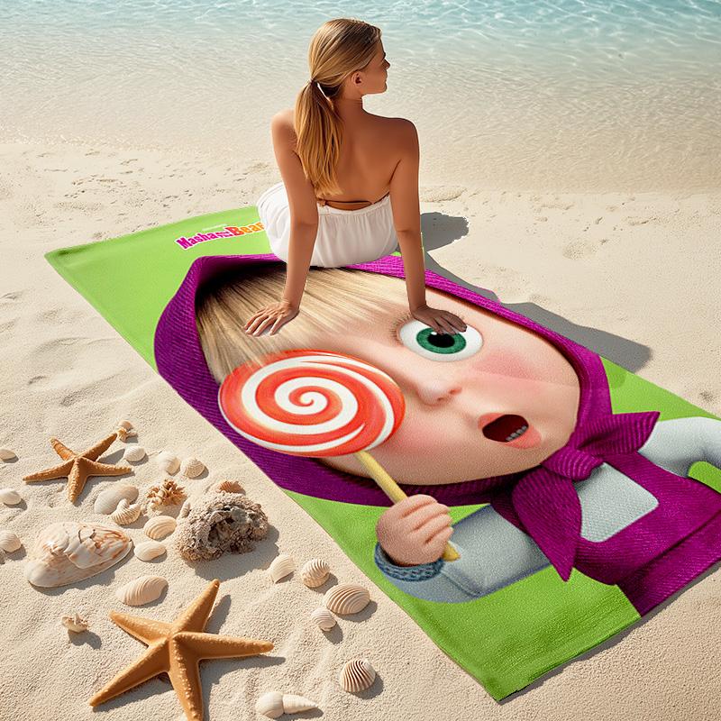Fairy tale cute cartoon Masha and the Bear beach towel, outdoor camping beach towel for vacation swimming, outdoor pool, absorbent bath towel, H3