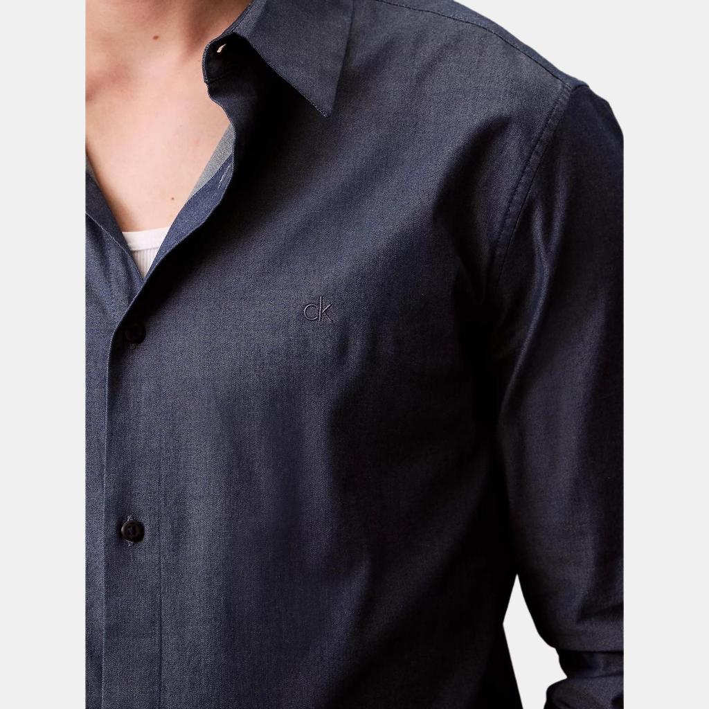 Calvin Klein Camisa Masculina Minimalista Confortável Versátil Casual Manga Longa Camisas Azul-Escuro 40QM157-410