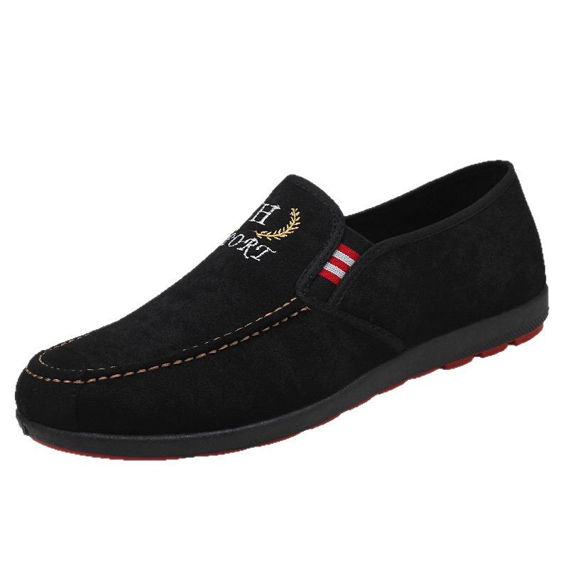 Men New Spring Autumn Lao Beijing Slip-on Canvas Skate Shoes, Breathable Soft Sole Rubber Outsole Low-top Casual Footwear