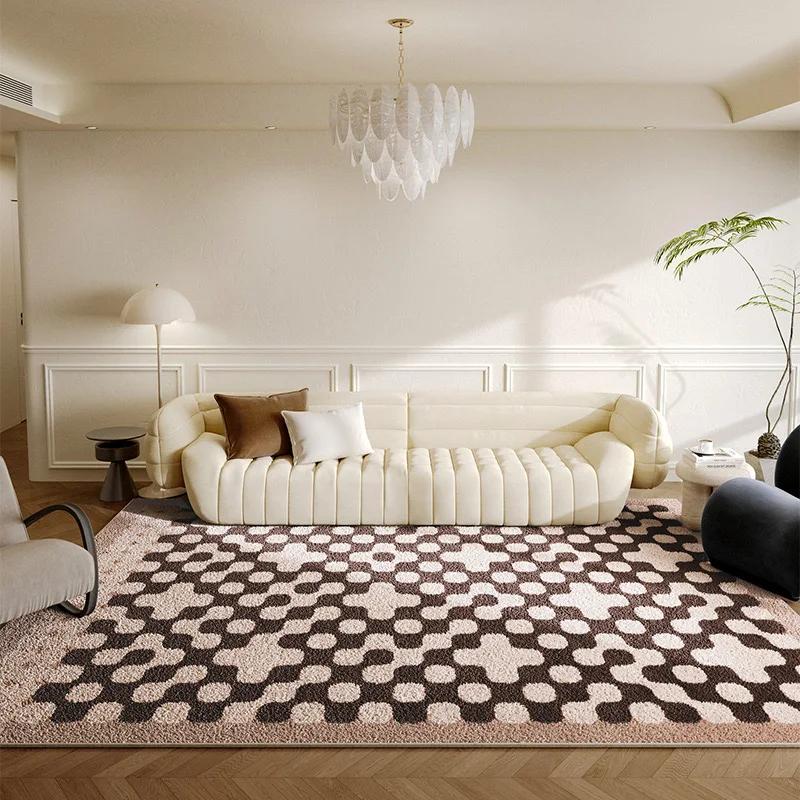 Cream Style Living Room Bedroom Carpet French Light Luxury Deluxe Checkerboard Floor Mat Nordic Medieval Home Decoration