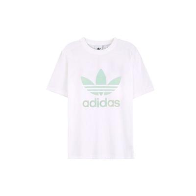 adidas Originals Trefoil Hellgrün Großes Logo Print Vintage Amerikanisches Kurzarm-T-Shirt Damen Oberteile Weiß FJ9452