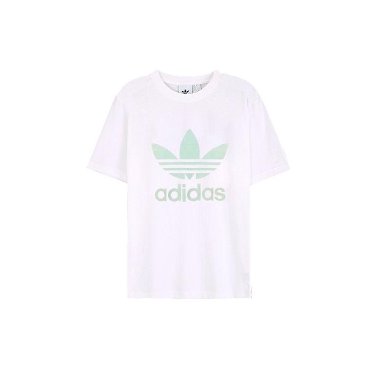 Adidas Оригинальная футболка Adidas Trefoil светло-зеленая с большим логотипом, винтажная, американская, с коротким рукавом, женские топы, белая FJ9452 32