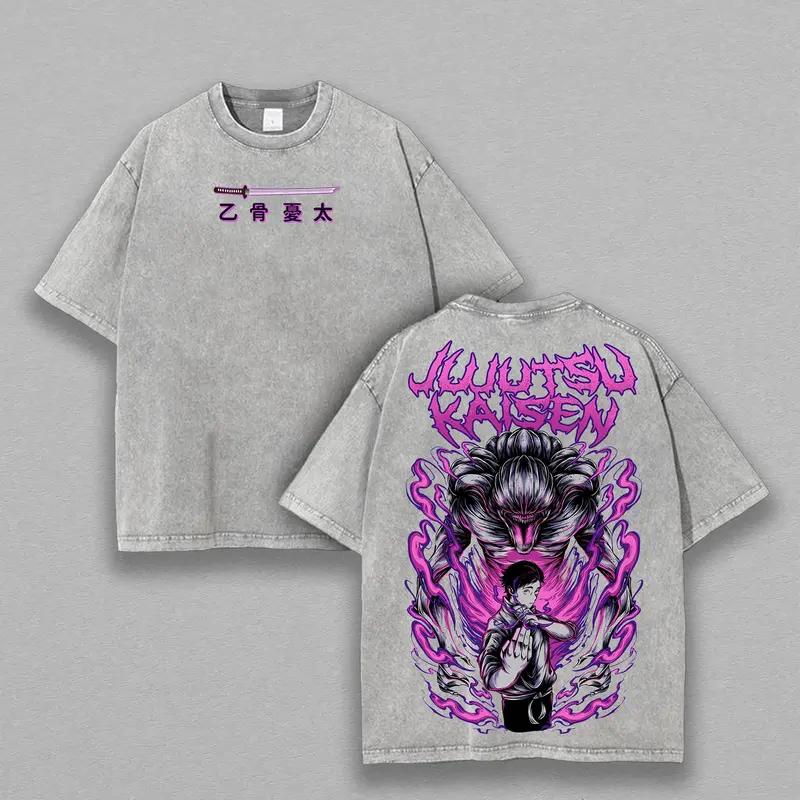 

Okkotsu Yuta Printed Tee Anime Jujutsu Kaisen Clothing Men Women Retro Washed T-shirts Short Sleeve Tshirt Harajuku Male T Shirt XXL серый