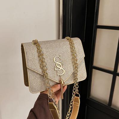 Fashion Trend New Summer Letter Fringed Texture Chain Women's Shoulder Crossbody Small Square Bag