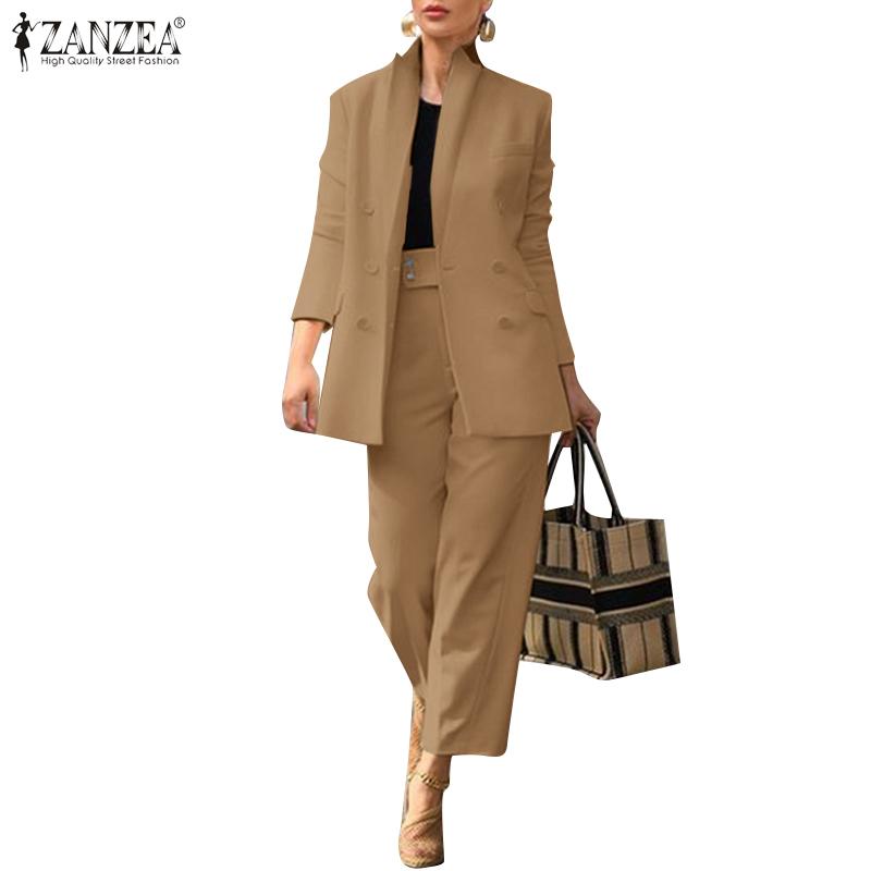 

ZANZEA Женский кардиган, блузка и брюки, повседневный комплект из двух предметов