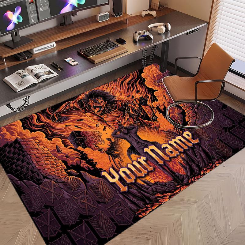 Custom Name Crystal Velvet Rug,Attack on Titan Comfortable Anti Slip Floor Mat For Room Decoration