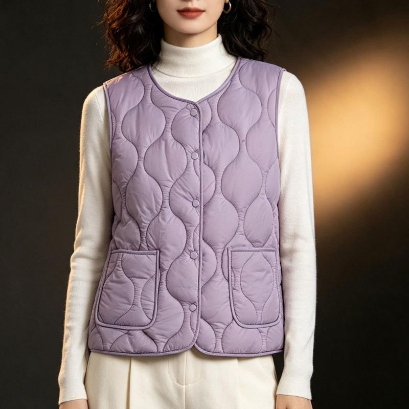 Women V Neck Fleece Lined Casual Vest Solid Color With Pockets