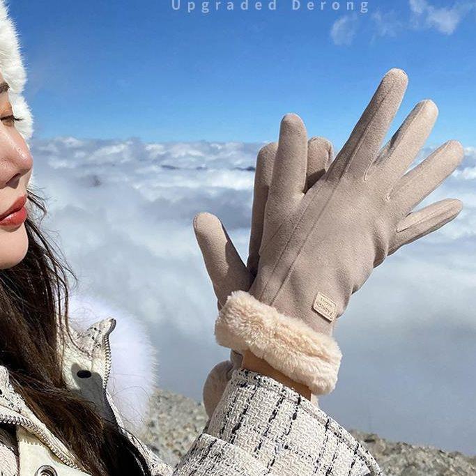Cycling and Driving Thickened Velvet Warm Cold and Windproof Touch Screen Winter Suede Velvet Gloves