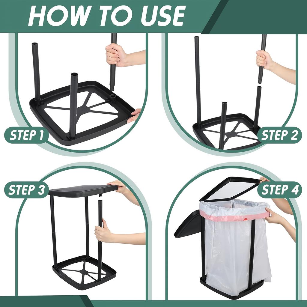 1pc Foldable Plastic Trash Can | Adjustable Height Portable Garbage Bag Holder |Rectangle No-Electricity Outdoor & Kitchen Trash