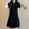 40s Pure Cotton Women's Little Black Polo Collar Dress, Slim Fit for Spring/Summer 2026