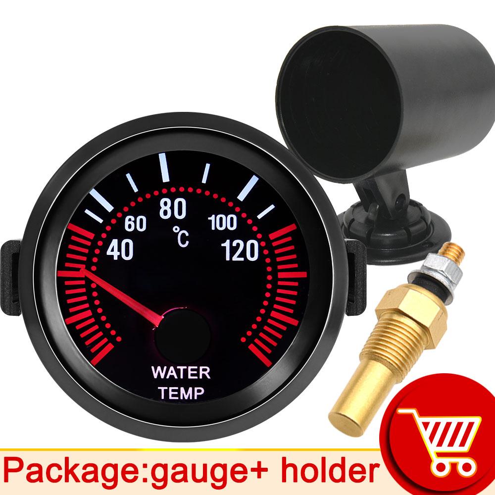 HD 52mm Car Water Temperature Gauge 40~120 ℃ with Water Temp Sensor 10mm 1/8NPT Car Racing Gauge Holder White Light Meter