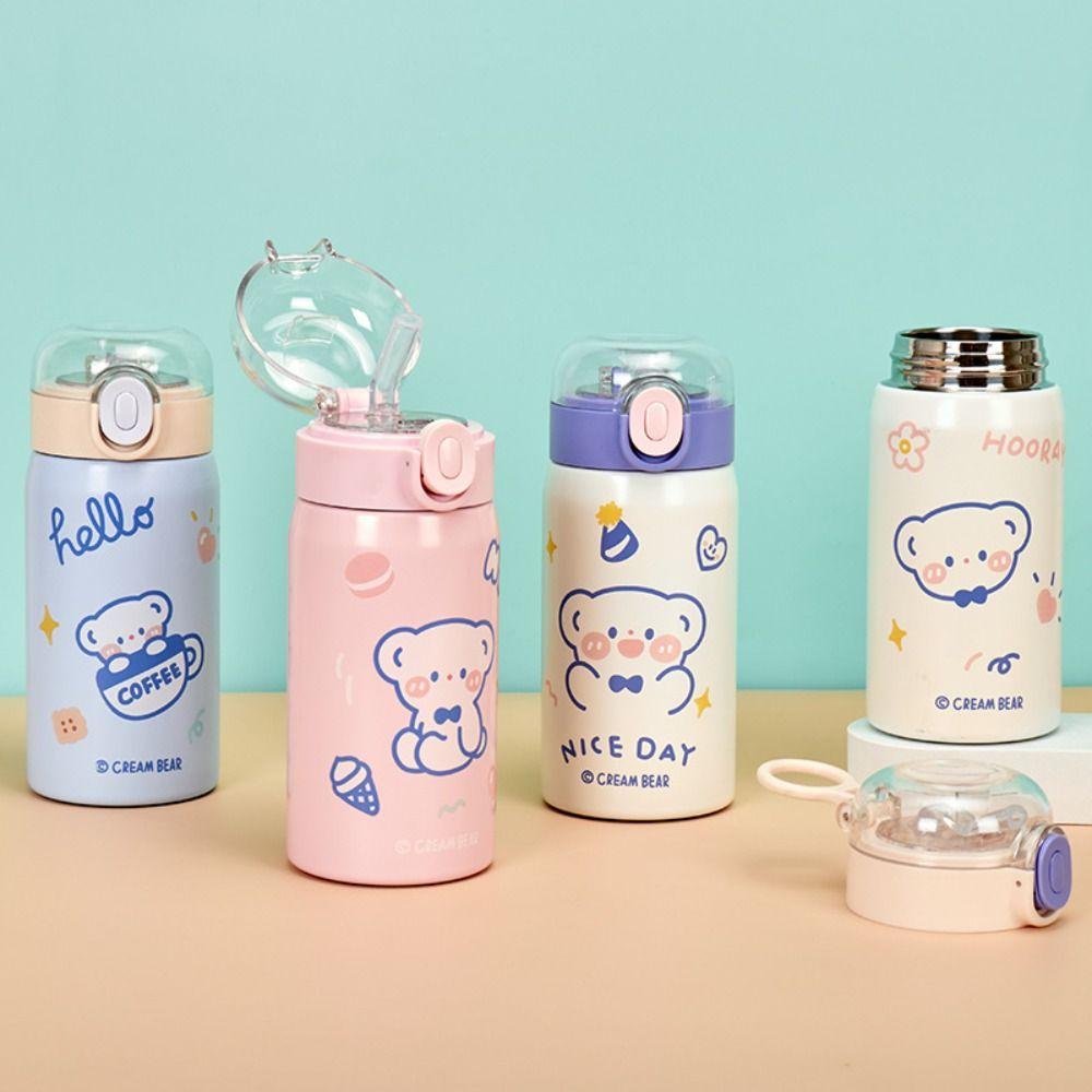 Cartoon Water Bottle Large Capacity Coffee Cup Leak Proof Straw Insulated Cup  Gift