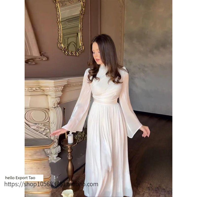 Fashion Wind New Arrival Waist-Tight Half Turtleneck Dress Half High Neck Flared Sleeve Dress