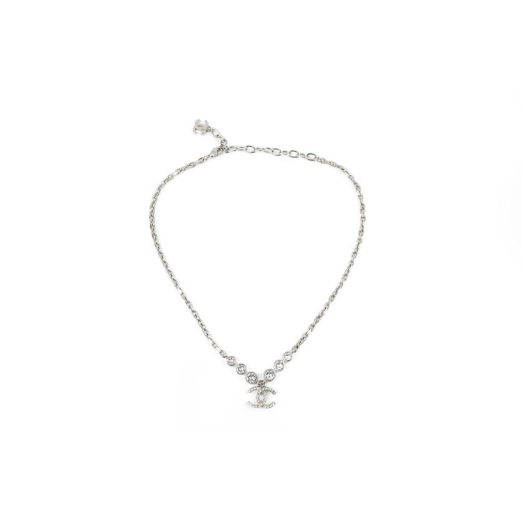 Chanel 21B Silver Double C Logo Rhinestone Necklace Women Necklace AB7026-B06561-NF089
