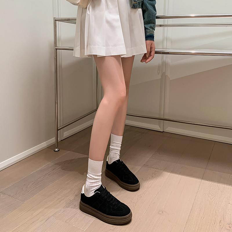 Frühlings-Turnschuhe aus Rindsspaltleder, Plattform, gemischte Farben, Schnür-Damen-Freizeitschuhe