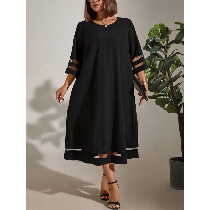 YYFS Dámská móda Léto Jaro Jednobarevný potisk 3/4 rukávy Výstřih do O Volný pas Neformální šaty