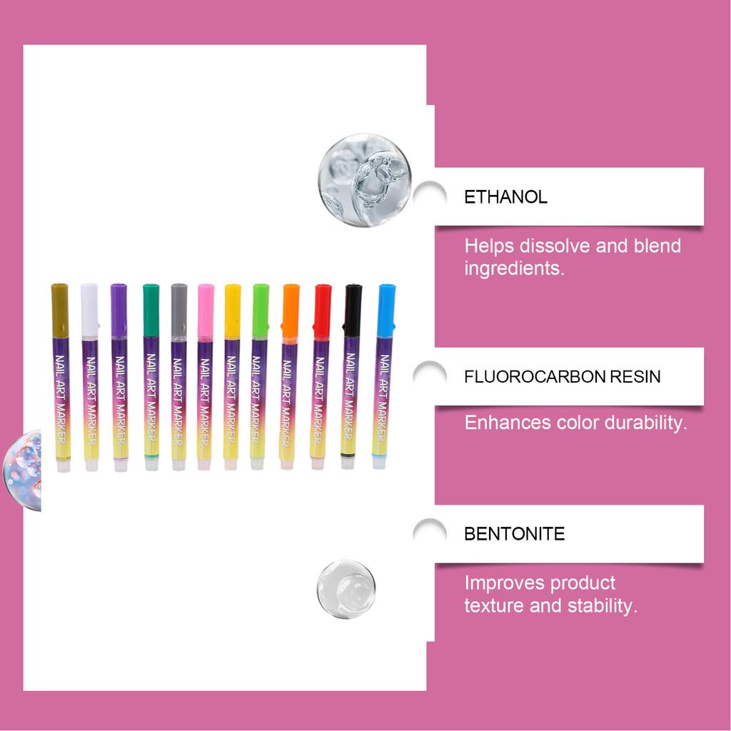 12 Colors Nail Art Pen Set Quick Drying Long Lasting Colors Manicure Nail Polish Pen for Beginners