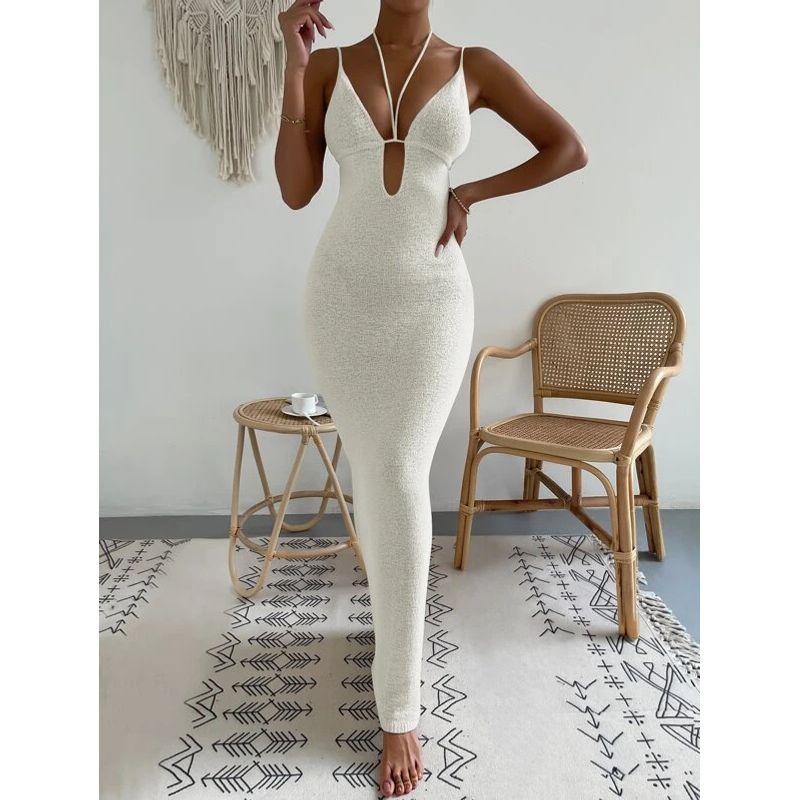 European and American Sexy Sexy Open Back Halter Spaghetti Straps Dress Women's Summer New Arrival Silm Slimming Long Hip Skirt