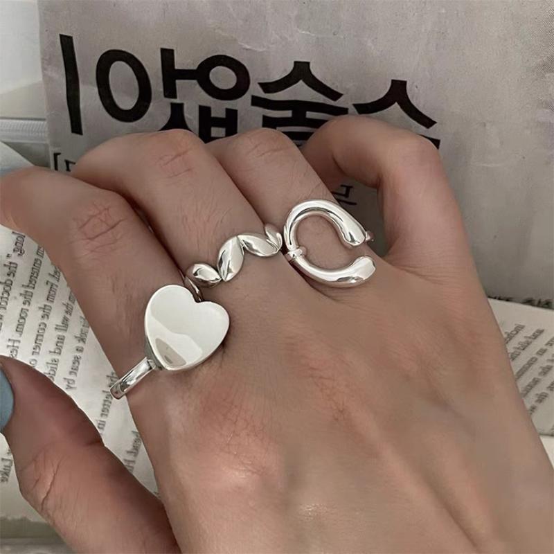 Fashion Irregular Heart Rings Exaggerated Punk Smooth Silver Color Rings For Women Adjustable Open Finger Rings Party Jewelry Gifts