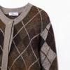 Retro Argyle Knit Cardigan - Women's Casual Long-Sleeve Sweater