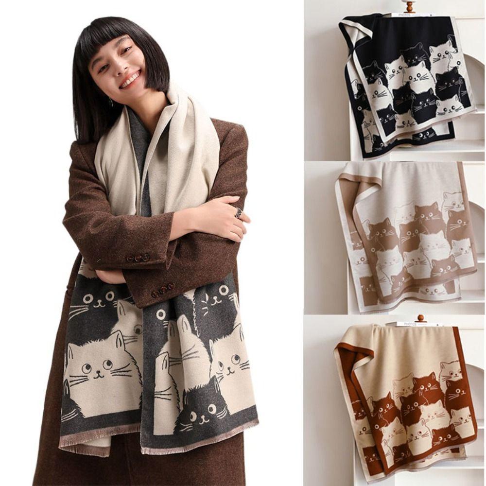 Cute Cat Imitation Cashmere Scarf Thick Warmth Winter Scarf Pashmina Scarf Autumn Winter