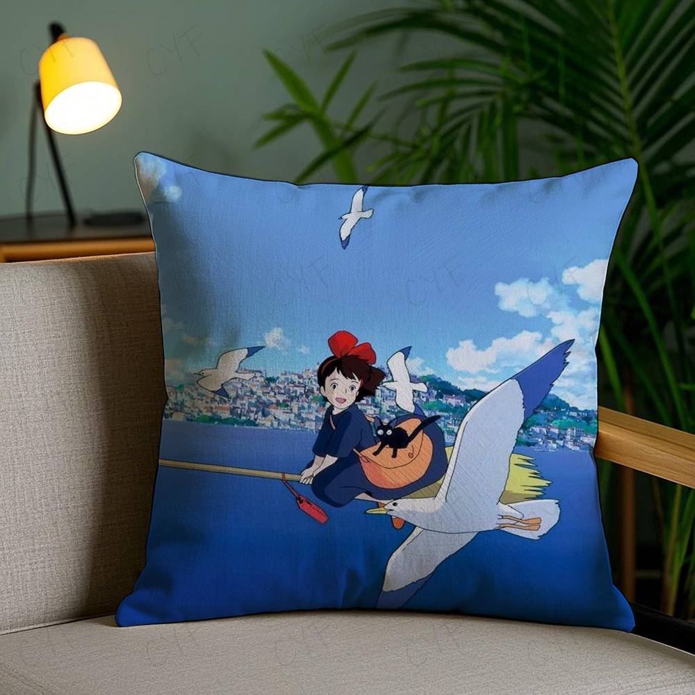 Anime Kwaii K-Kikis D-Delivery Service Pillow Case Anti-dustmite Pillowcase Invisible Zipper Silky Short Plush Sofa Cushion Cove