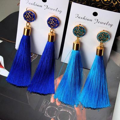 Böhmischer Quasten-Ohrring, schwarz, weiß, blau, rot, Seidenstoff, lange Tropfen-Ohrringe für Damen, Schmuck