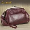 Wrist-Strap Women's Makeup Bag: Cowhide, Double Metal Hinge, Trendy & Fashionable