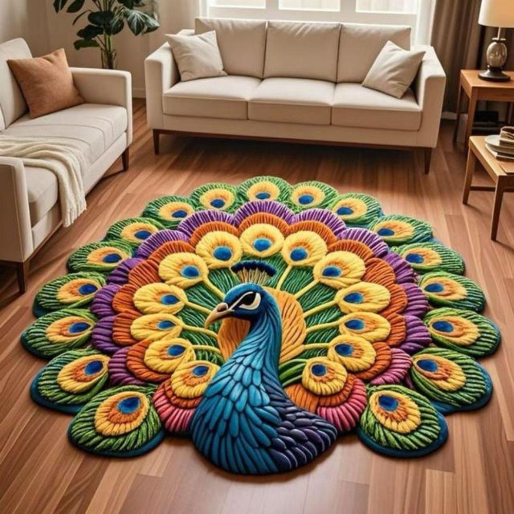 Special-shaped Peacock Carpet Soft Bathroom Floor Mat for Living Room Tea Table Bedside