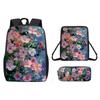 Studenten Blumen Schultasche Kinderrucksack Grund- und Sekundarschüler Freizeitrucksack Bedrucktes Dreiteiliges Set