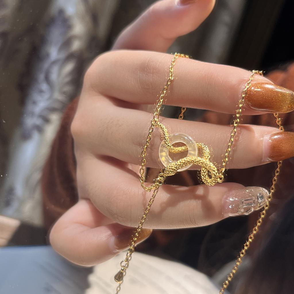 Snake Golden Spirit Snake Wrapped White Chalcedony Safety Buckle Necklace Natal Snake Sweater Chain Spirit Snake Ring