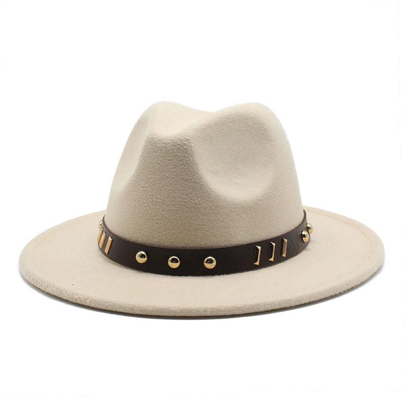 Belt Accessories Wool Top Hat Jazz Hat Vintage Black Wool Jazz Hat Flat-Brimmed Eaves Hat