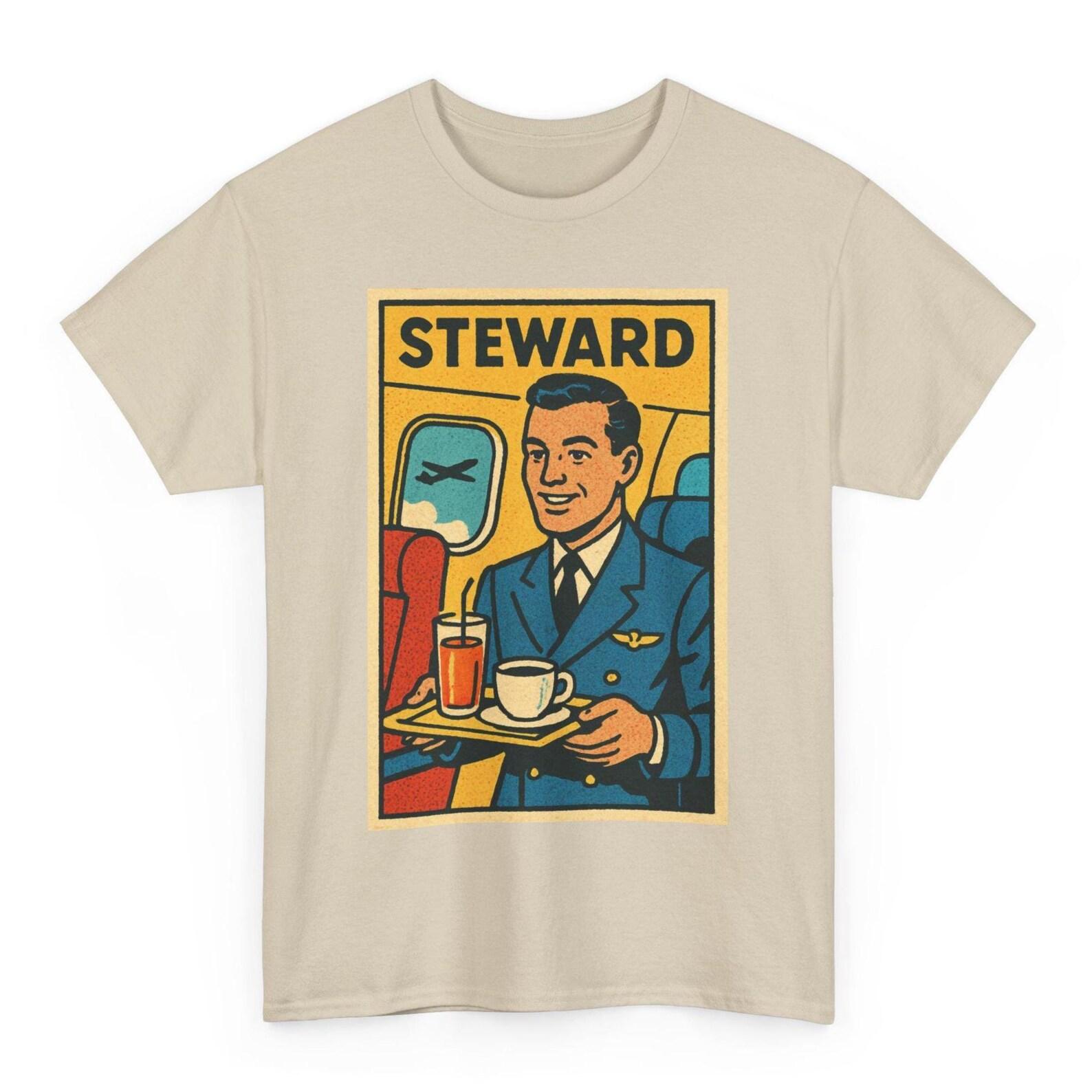 Steward T-Shirt: Airline Crew Retro Comic Gift L