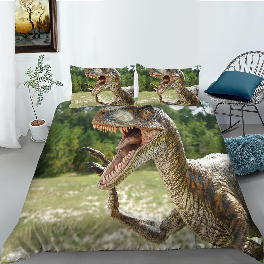 Deluxe Family Bedding Set 3D Dinosaur World Printed Quilt Cover and Pillowcase Set Boy Room Bedroom Bedding
