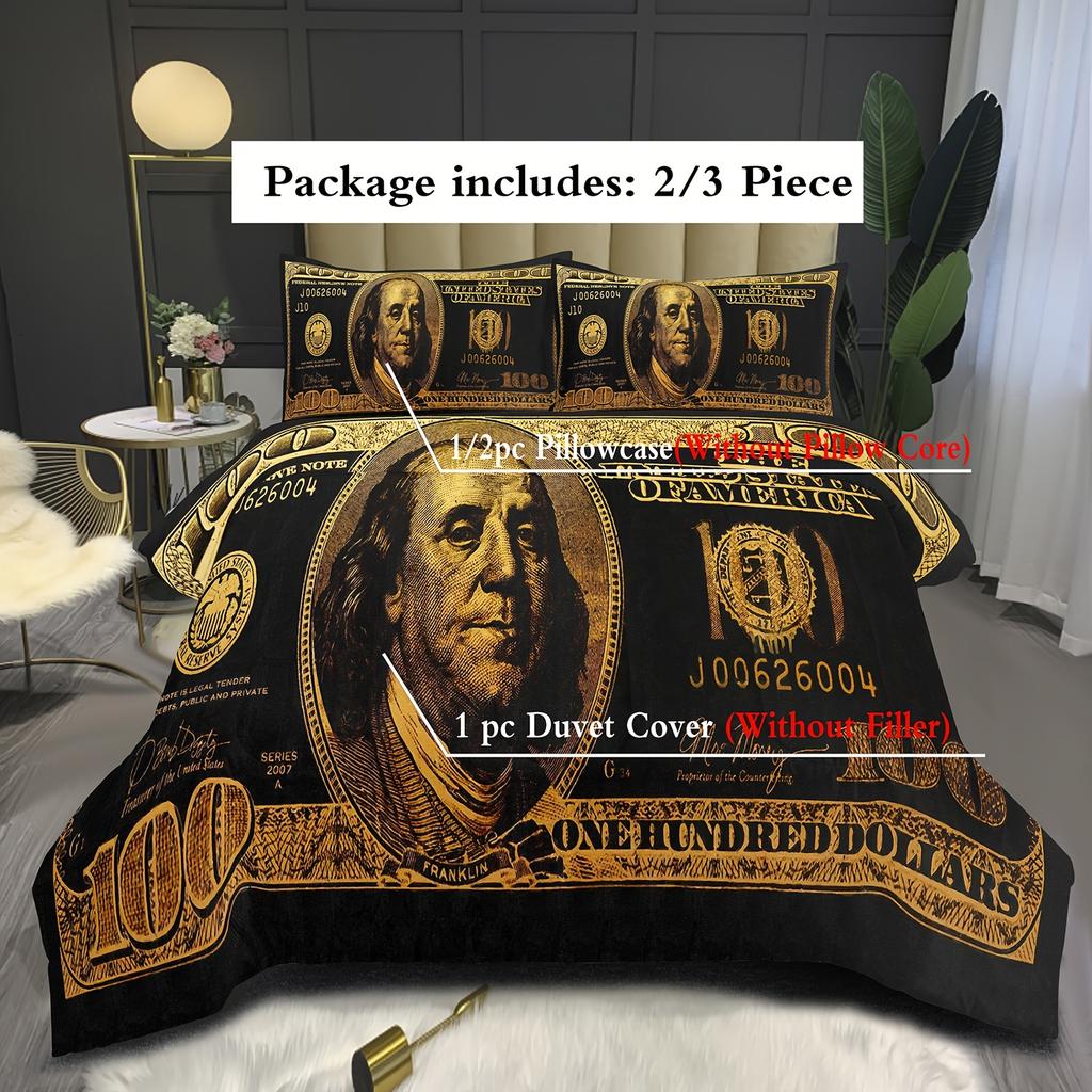 Dollar-Muster Bettwäsche-Set Waschbares Polyester-Mikrofaser-Bettwäsche-Set Weich Und Bequem Schlafzimmer Gästezimmer Bettwäsche-Set