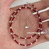 Elegant S925 Sterling Silver Red Agate Bead Necklace for Women - Light Luxury and High-End Feel with Silver Flake Clavicle Chain