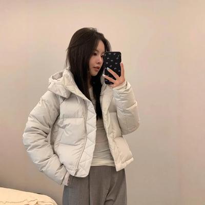 Jachetă scurtă Lulu cu glugă, rezistentă la frig, cu puf de rață: Puf cu 4 compartimente, detașabil și călduros pentru fitness de toamnă/iarnă