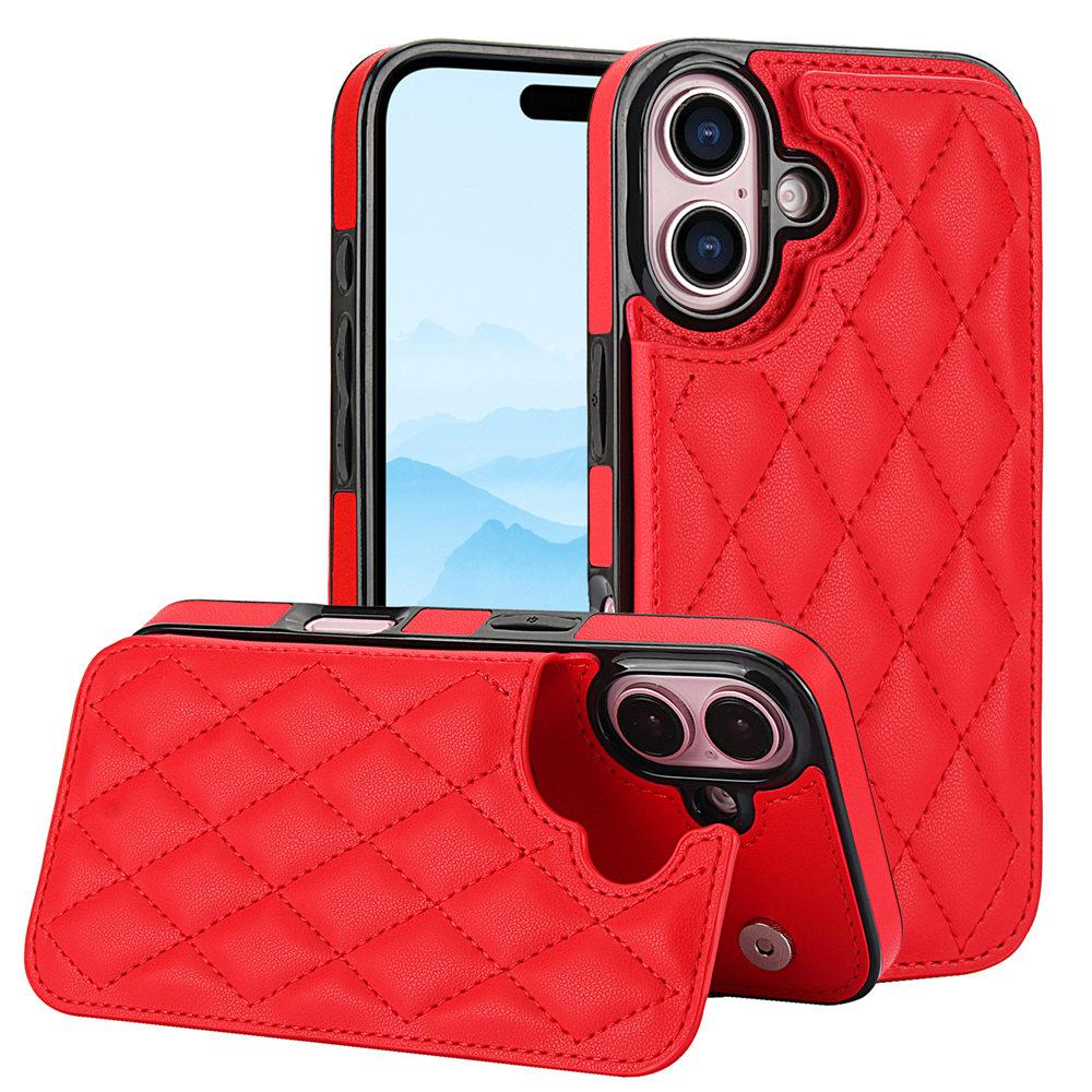 Fashion Rhombic Leather Cards Slot Case For iPhone 16 15Pro Max 14Plus 13 14 12 11 XS XR 7 8 SE2 12Mini Kickstand Cover