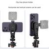 Metal Phone Tripod Mount 360 Smartphone Adapter with 1/4" Cold Shoe Mount Adjustable Cellphone Clamp Stand