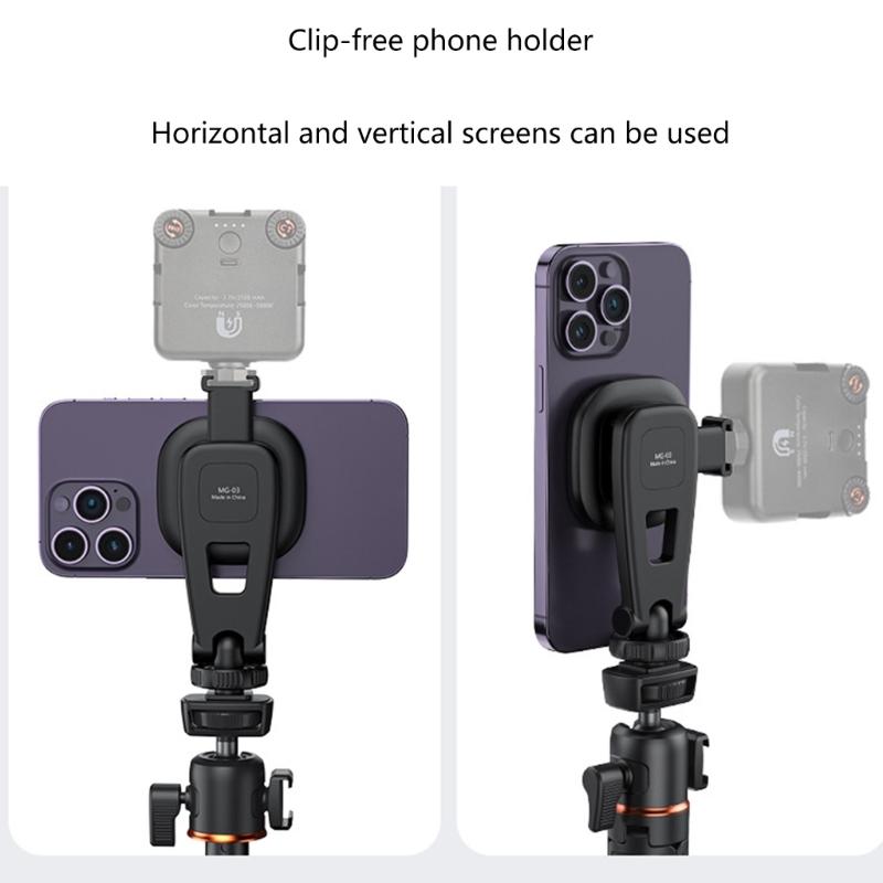 Metal Phone Tripod Mount 360 Smartphone Adapter with 1/4" Cold Shoe Mount Adjustable Cellphone Clamp Stand