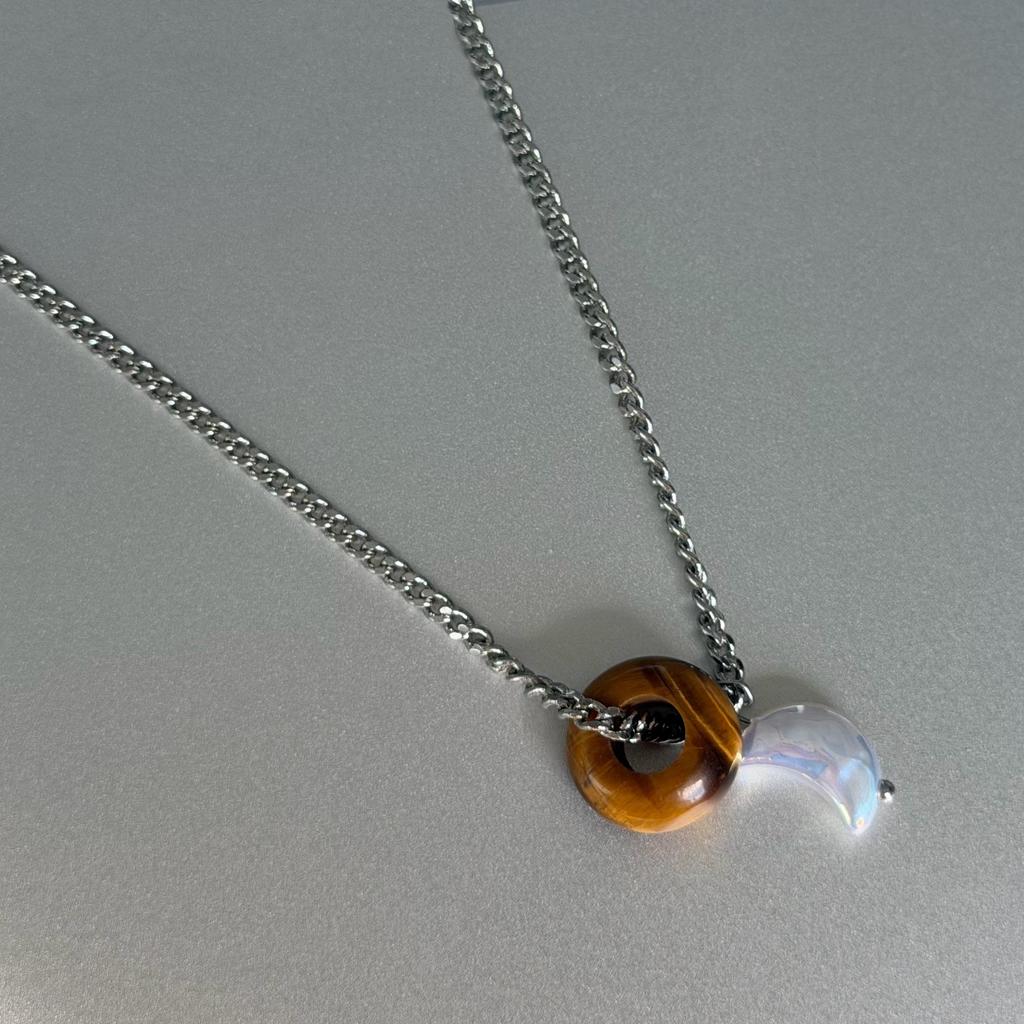 Luxury Tiger Eye Moon Necklace: Natural Stone Clavicle Chain in Korean Ins Style