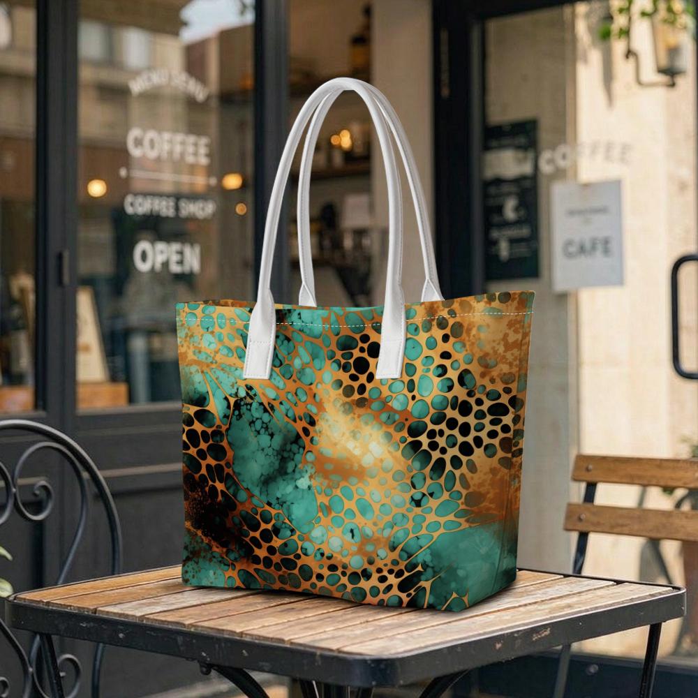 Stylish Green Gold Pattern Tote Bag Casual Daily Shoulder Handbag for Outdoor Shopping