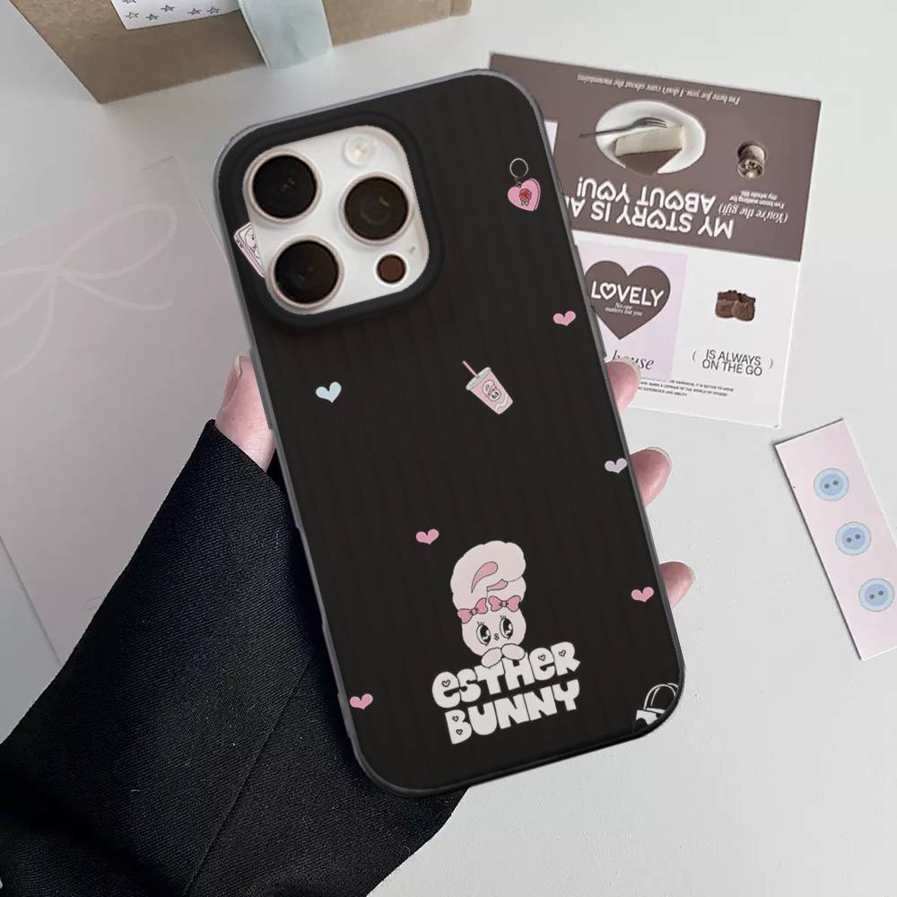 Cute Cartoon Esthers Bunny Phone Case For IPhone 17 16 15 14 13 12 11 Corrugated Frosted Soft Cover Anti-Slip