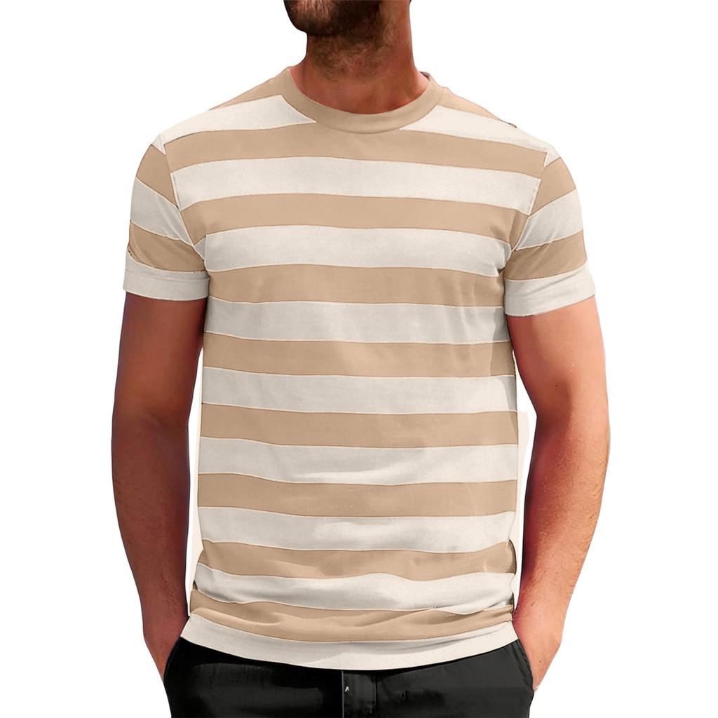 Men Crew Neck Short Sleeve Striped T Shirt Casual Fit Soft Fabric Lightweight Breathable Classic Style Top