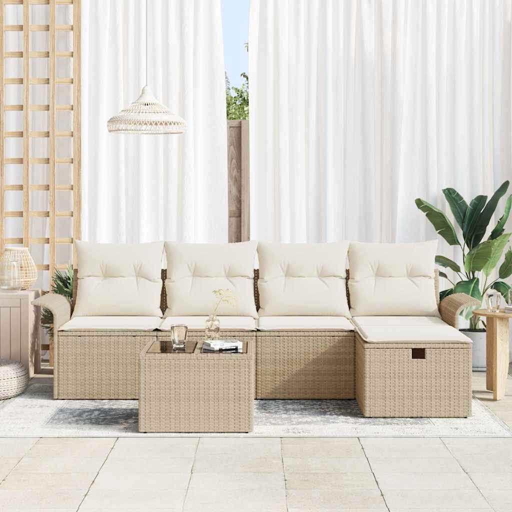Garden Sofa Set with Cushions 6 Pcs Beige and Cream Poly Rattan