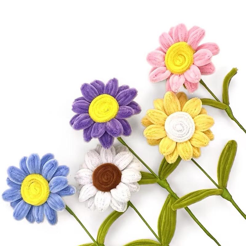 2Pcs Pipe Cleaner 35CM Artificial Flowers Home Decor Finished Flowers Handmade African Sunflower Bouquet Woven Flower