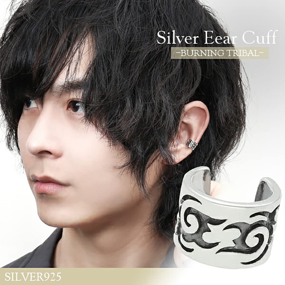Shinjuku Gin No Kura Burning Tribal Silver 925 Ear Cuff Ear Ear for Men (Single Cuff, Clip)