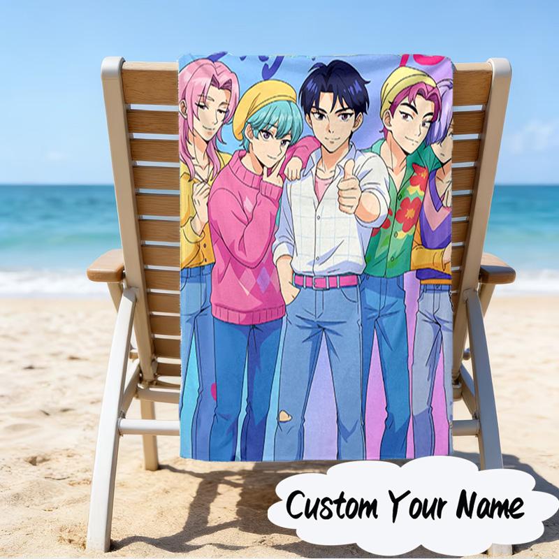 Custom Name Fantasy Night Trio K-Pop Microfiber Beach Towel Super Soft & Absorbent for Bath, Beach, Travel  Bath Time Accessory, Fan Gifts