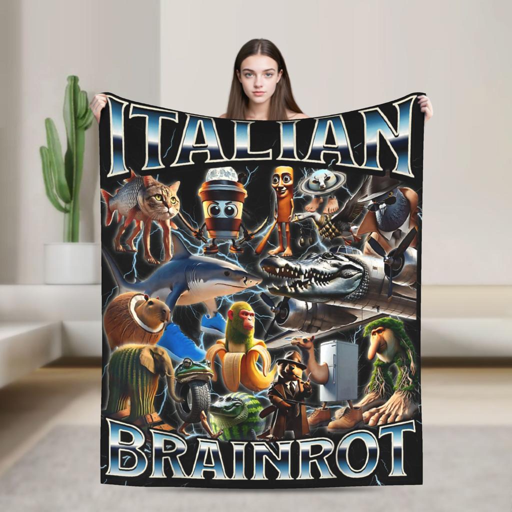 Italian Brainrot Cappuccino Assassino Fun Cappuccino Meme Blanket Soft Funny Plush Throw Blanket For Flannel Bedspread Bed Cover